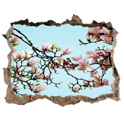 Pegatina de vinilo agujero 3d para pared Magnolias primaverales en un cielo azul