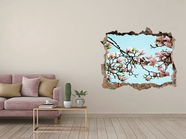 Pegatina de vinilo agujero 3d para pared Magnolias primaverales en un cielo azul