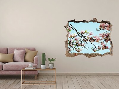 Pegatina de vinilo agujero 3d para pared Magnolias primaverales en un cielo azul