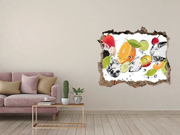 Vinilo pared rota 3d efecto realista Cóctel de frutas en una cascada
