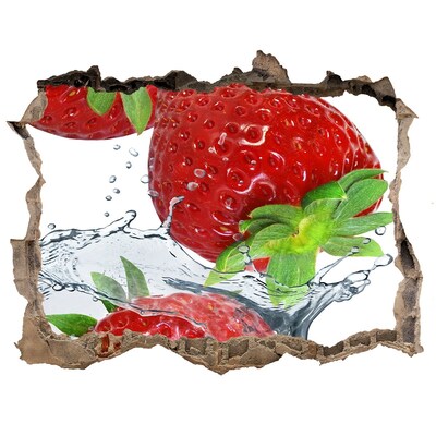 Pegatina de vinilo agujero 3d para pared Fresas jugosas en una explosión de agua