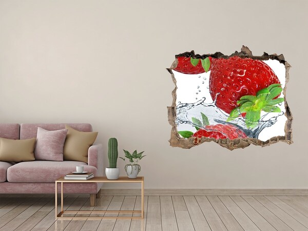 Pegatina de vinilo agujero 3d para pared Fresas jugosas en una explosión de agua