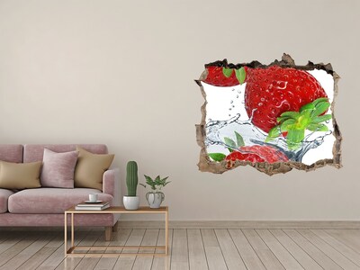 Pegatina de vinilo agujero 3d para pared Fresas jugosas en una explosión de agua