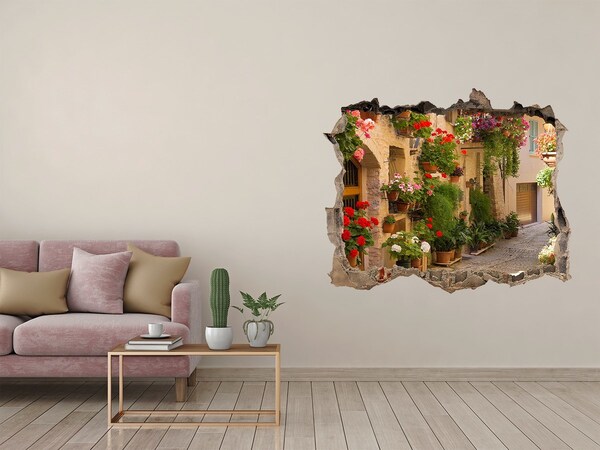 Vinilo pared rota 3d efecto realista Una encantadora calle con flores