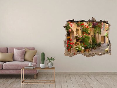 Vinilo pared rota 3d efecto realista Una encantadora calle con flores