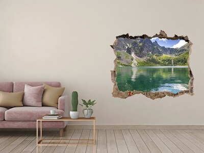Pegatina de vinilo agujero 3d para pared Un lago de montaña en el valle