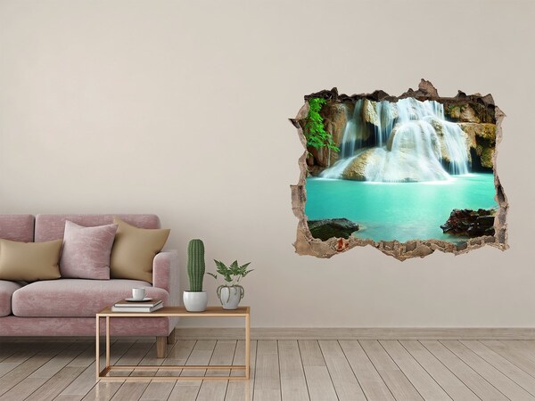 Vinilo pared rota 3d efecto realista Una cascada en un paraíso tropical