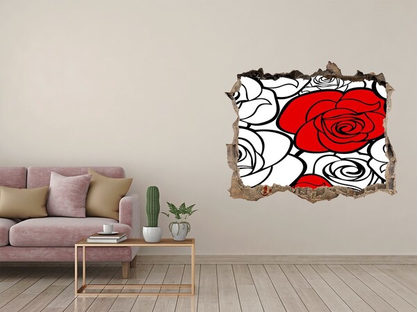 Pegatina de vinilo agujero 3d para pared Rosas rojas en un agujero en la pared