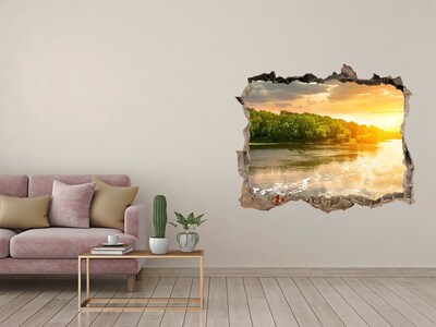 Pegatina de vinilo agujero 3d para pared Puesta de sol sobre el río
