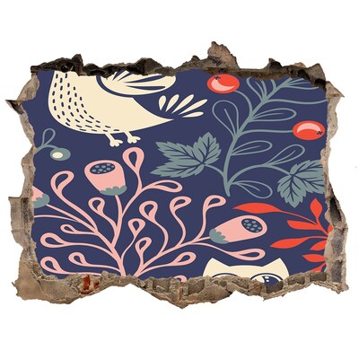 Vinilo pared rota 3d efecto realista Patrón floral con búhos