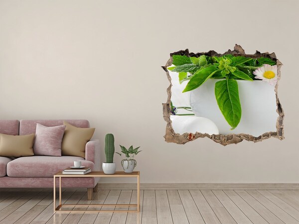 Trampantojo de pared rota efecto profundidad Vegetación verde en el muro dañado