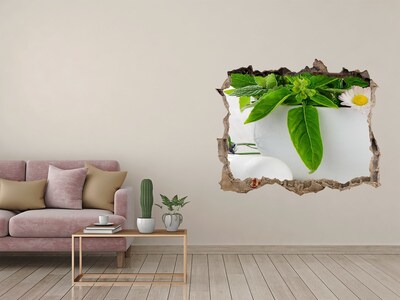 Trampantojo de pared rota efecto profundidad Vegetación verde en el muro dañado