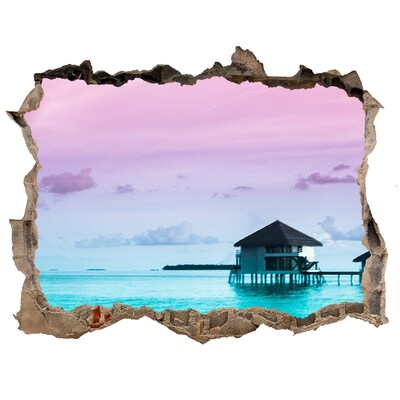 Vinilo pared rota 3d efecto realista Un oasis tropical junto al agua