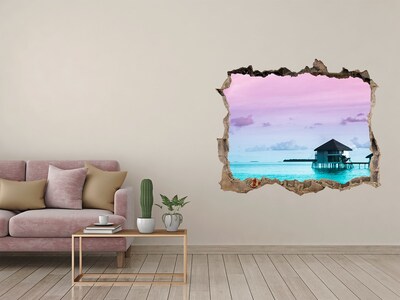 Vinilo pared rota 3d efecto realista Un oasis tropical junto al agua