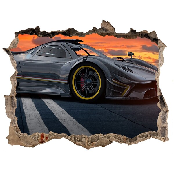 Pegatina agujero en la pared autoadhesiva Un coche de carreras en la pista