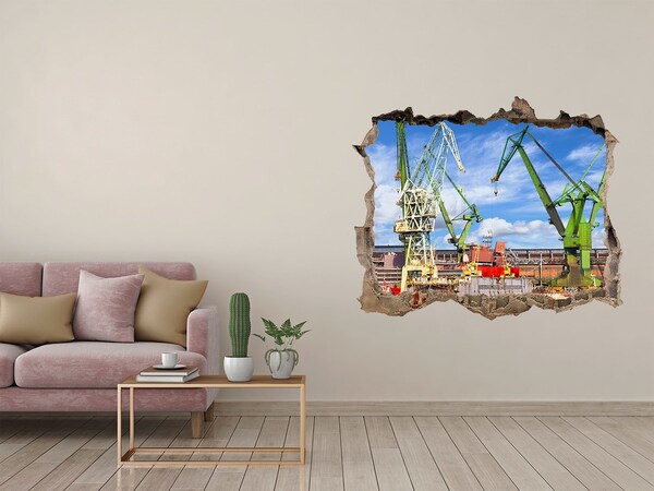 Pegatina de vinilo agujero 3d para pared Puerto industrial en acción