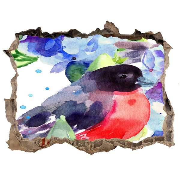 Pegatina de vinilo agujero 3d para pared Un pájaro en una composición colorida