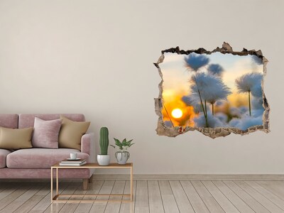 Vinilo pared rota 3d efecto realista Flores al atardecer