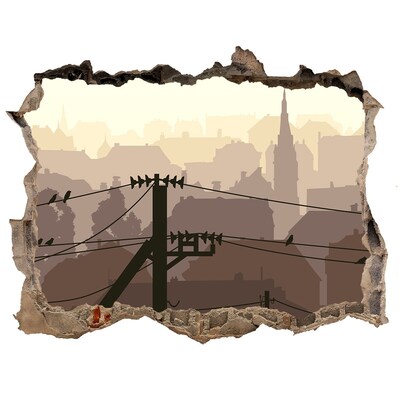 Pegatina agujero en la pared autoadhesiva Vista de la ciudad a través de un agujero en la pared