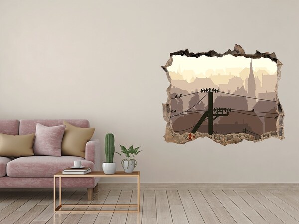 Pegatina agujero en la pared autoadhesiva Vista de la ciudad a través de un agujero en la pared