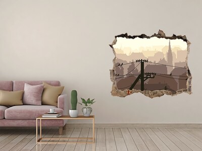 Pegatina agujero en la pared autoadhesiva Vista de la ciudad a través de un agujero en la pared