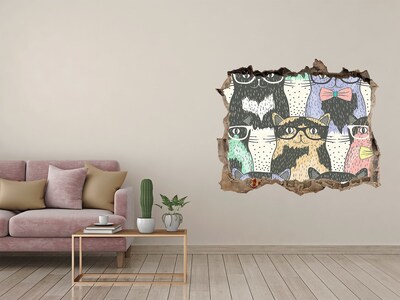 Pegatina agujero en la pared autoadhesiva Gatos con gafas