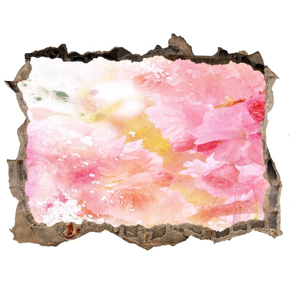 Trampantojo de pared rota efecto profundidad Un paisaje floral detrás de un agujero en la pared