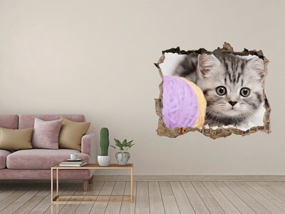 Dziura 3d fototapeta naklejka Kociak za ścianą