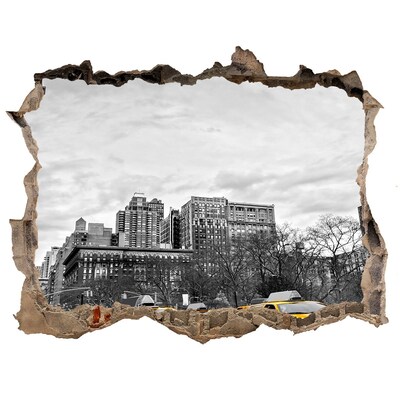 Vinilo pared rota 3d efecto realista Los taxis de la ciudad de Nueva York en el paisaje urbano