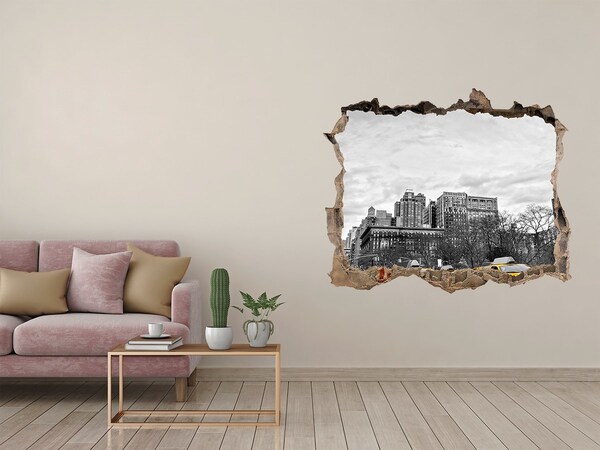 Foto zdjęcie dziura na ścianę Nowojorskie taksówki w miejskim krajobrazie