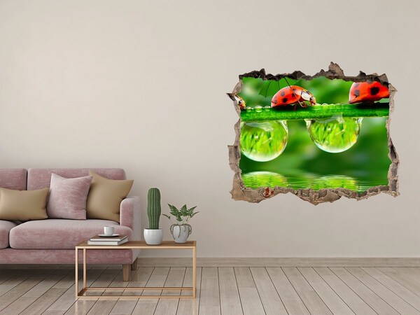 Pegatina agujero en la pared autoadhesiva Una gota de naturaleza con una mariquita