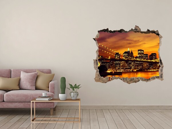 Vinilo pared rota 3d efecto realista El horizonte de Nueva York al atardecer
