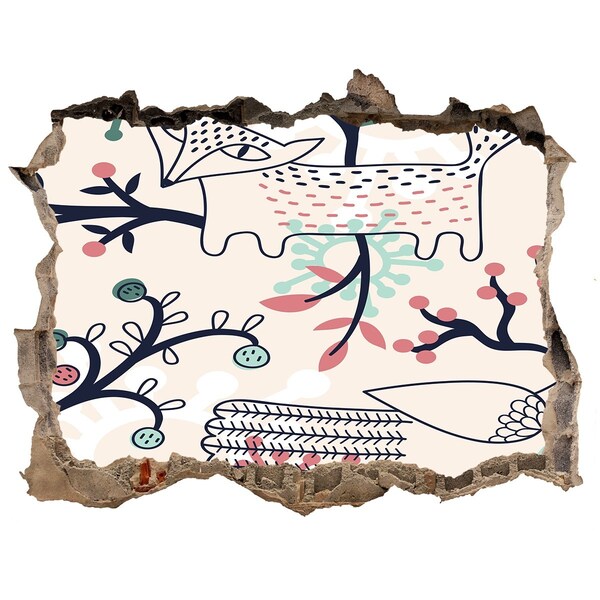 Vinilo pared rota 3d efecto realista Patrón floral con elementos de la naturaleza