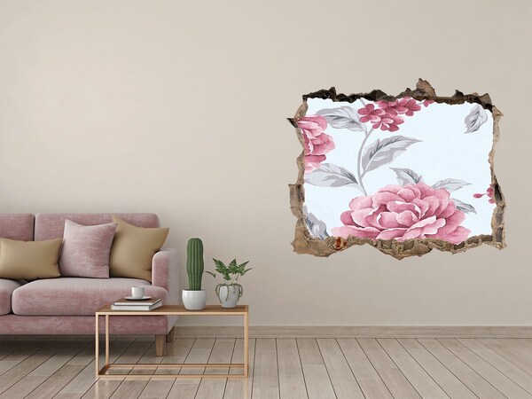 Pegatina de vinilo agujero 3d para pared Motivo floral sobre fondo de hormigón