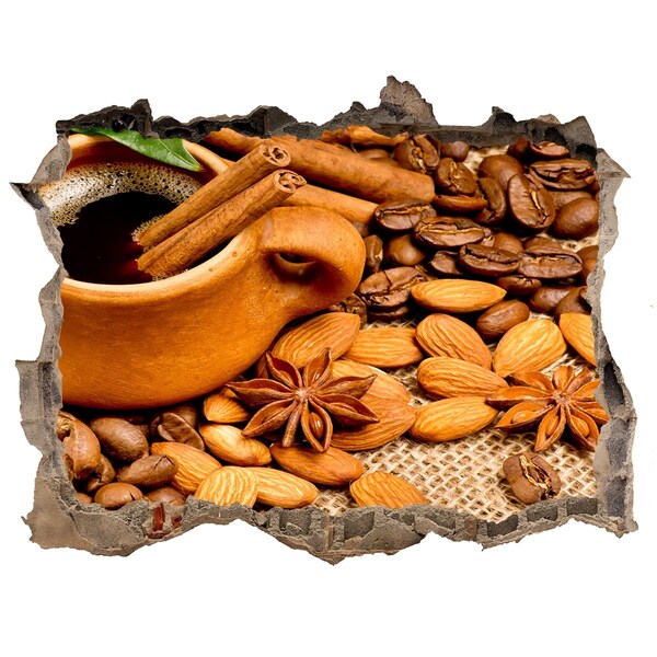 Pegatina de vinilo agujero 3d para pared Un festín de café en un agujero en la pared