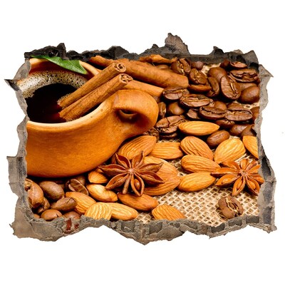 Naklejka 3D dziura na ścianę Kawowa uczta w dziurze w ścianie