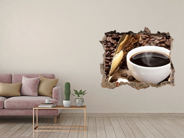 Vinilo pared rota 3d efecto realista Café en plena naturaleza