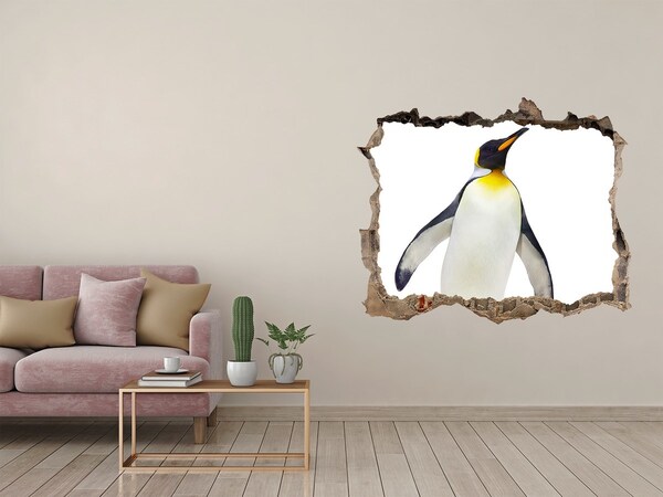 Pegatina de vinilo agujero 3d para pared Pingüino en un agujero en la pared