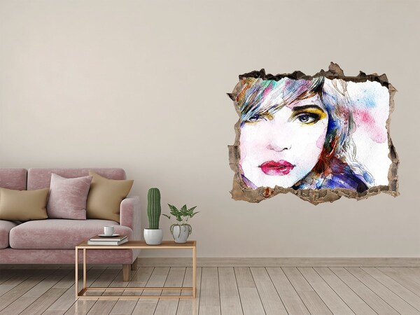 Pegatina de vinilo agujero 3d para pared Retrato en una pared rota