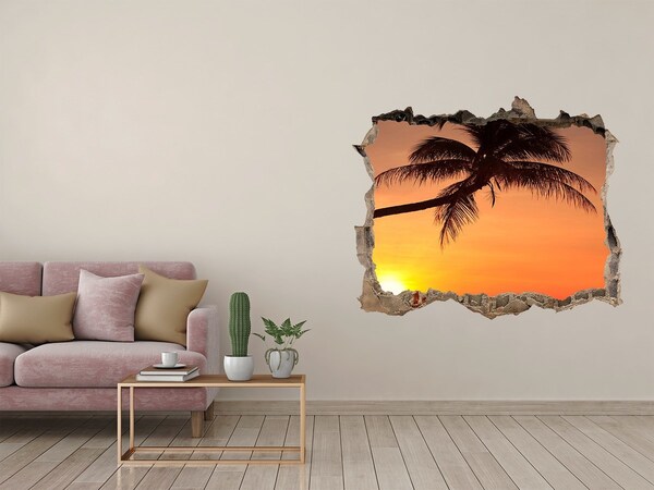 Pegatina de vinilo agujero 3d para pared Atardecer en una playa tropical