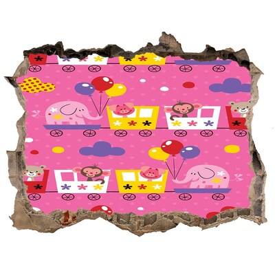 Pegatina de vinilo agujero 3d para pared Tren colorido con globos