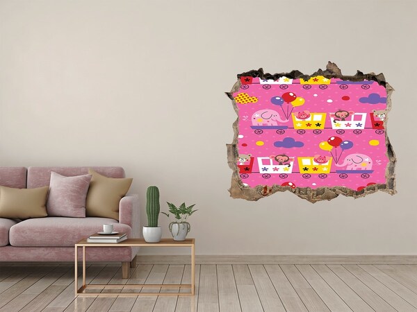 Pegatina de vinilo agujero 3d para pared Tren colorido con globos