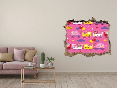 Pegatina de vinilo agujero 3d para pared Tren colorido con globos