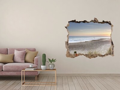 Vinilo pared rota 3d efecto realista Vista de la playa al atardecer