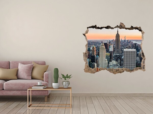 Pegatina de vinilo agujero 3d para pared Nueva York al atardecer