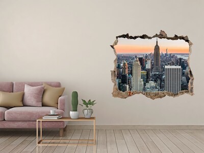 Pegatina de vinilo agujero 3d para pared Nueva York al atardecer