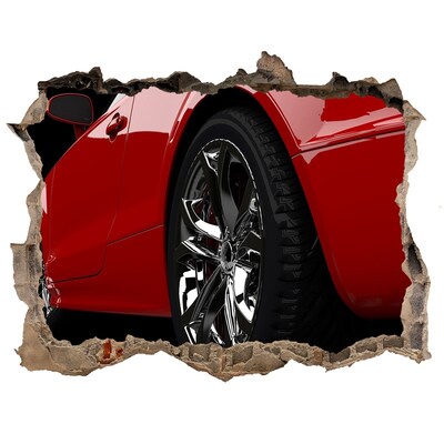 Pegatina de vinilo agujero 3d para pared Coche rojo atravesando un agujero en la pared