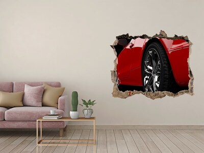 Pegatina de vinilo agujero 3d para pared Coche rojo atravesando un agujero en la pared