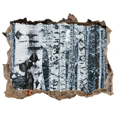 Vinilo pared rota 3d efecto realista Bosque de abedules de invierno
