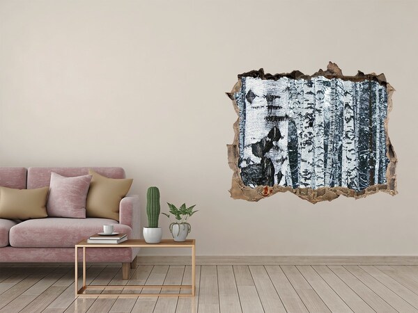 Vinilo pared rota 3d efecto realista Bosque de abedules de invierno